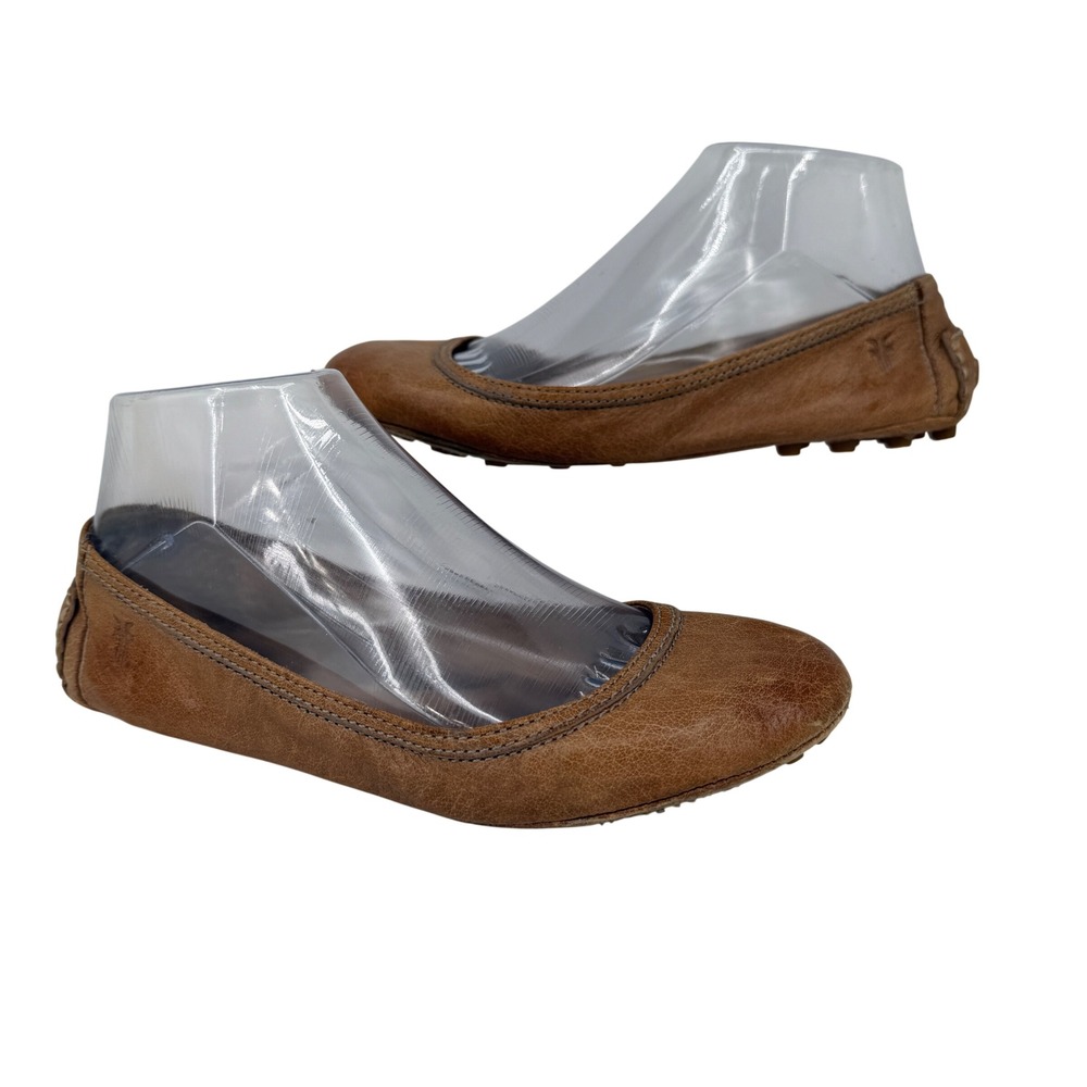 Frye Carson Ballet Flat Size 5.5 Tan Leather Round Toe Slip On 72070